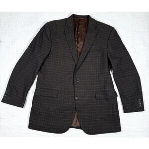 Jack Victor Sport Coat 44L Brown Windowpane 100% Wool Blazer Canada Jacket